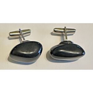 Vintage Large Black Agate  Cuff Links Pat Pend